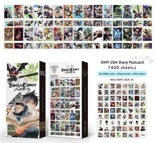 پک 420 عددی لموکارت و استیکر طرح انیمه black clover
