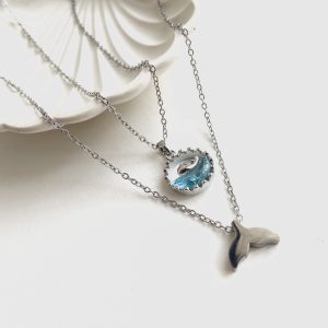 گردنبند ست دخترانه فانتزی (دم وال + وال)